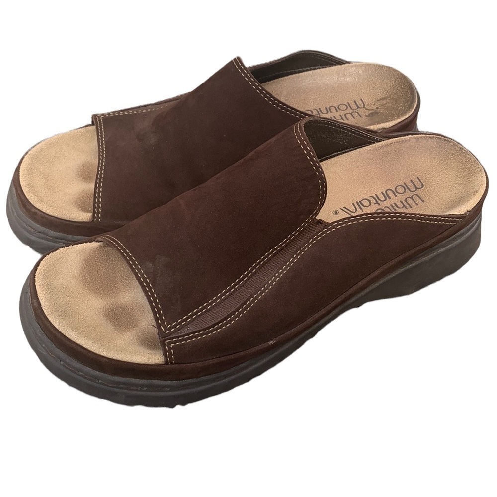 White Mountain 90s Y2K Women Chunky Platform Brown Suede Slip On Sandals Slide 8 - Picture 2 of 14